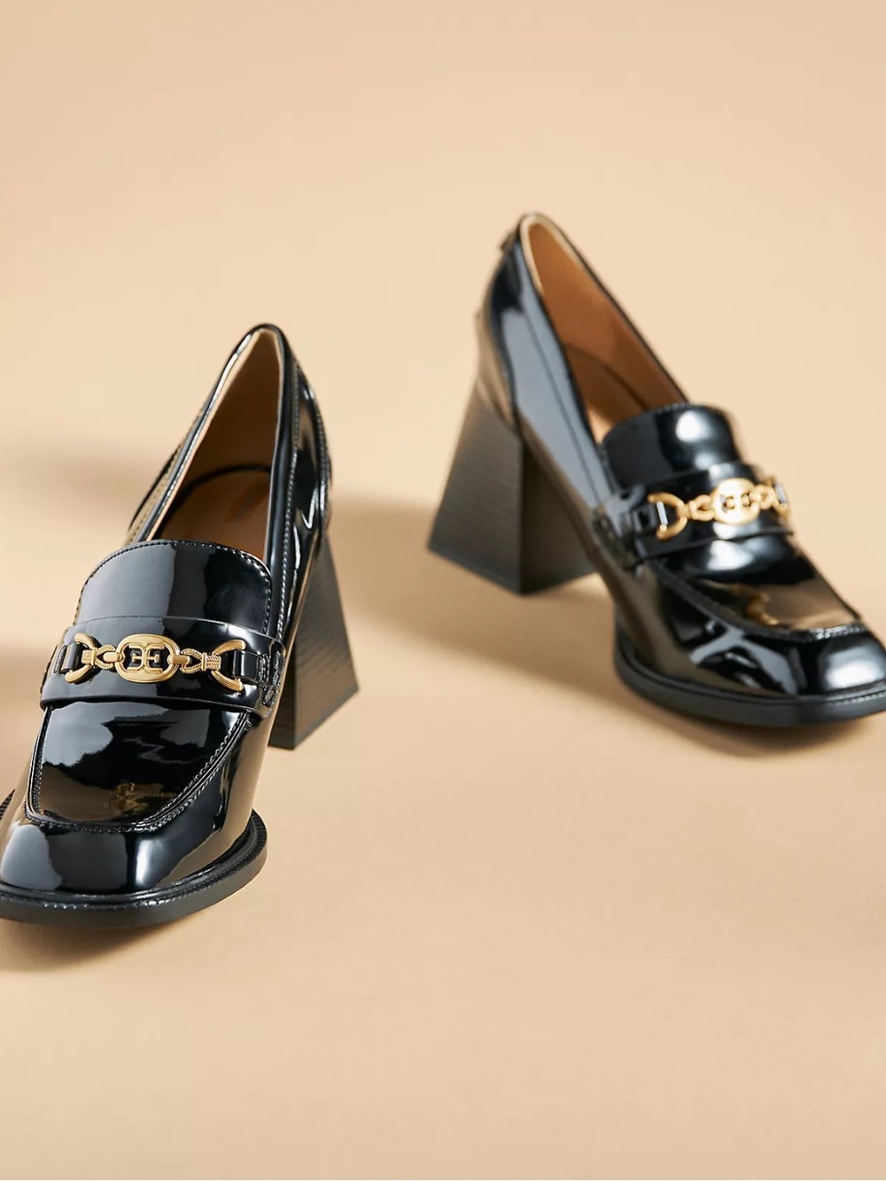 Sam Edelman QUINCY BLOCK HEEL LOAFER patent leather gold charm chunky women’s 6 - Picture 2 of 13